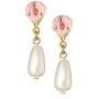 1928 Jewelry Porcelain Rose Pearl Drop Earrings
