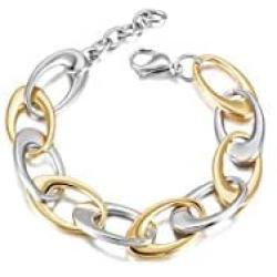 CIUNOFOR CZ Bracelet for Women Girls Wide Cuban Curb Link Bracelet Italian Style Oval Bracelet Silver Rose Gold Plated Adjustable Stainless Steel Chain with Round Disc Charm