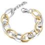 CIUNOFOR CZ Bracelet for Women Girls Wide Cuban Curb Link Bracelet Italian Style Oval Bracelet Silver Rose Gold Plated Adjustable Stainless Steel Chain with Round Disc Charm