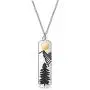 Detailed Gold Sun and Mountain Necklace with Pine Tree Adventure Travel Jewelry