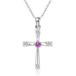 NABTYJC Sterling Sliver Cross Pendant Necklace Amethyst Cubic Zirconium Necklace Christ Jesus Necklace