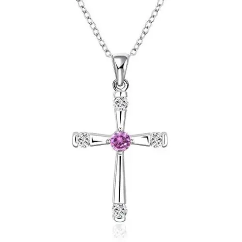 NABTYJC Sterling Sliver Cross Pendant Necklace Amethyst Cubic Zirconium Necklace Christ Jesus Necklace NABTYJC Sterling Sliver Cross Pendant Necklace Amethyst Cubic Zirconium Necklace Christ Jesus Necklace