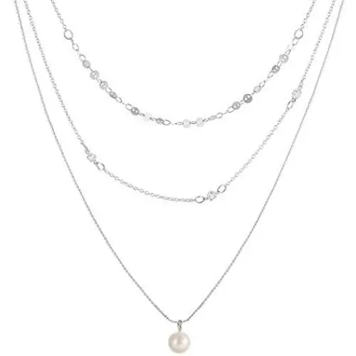 Multilayered Chain Necklace –Women’s Multi-Stand Bohemia Sequins Disc Choker Chain Gold Silver Triple Layered Minimalist Pearl Pendant Necklace Jewelry Multilayered Chain Necklace –Women’s Multi-Stand Bohemia Sequins Disc Choker Chain Gold Silver Triple Layered Minimalist Pearl Pendant Necklace Jewelry