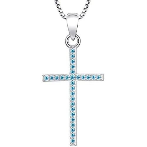 YL Cross Necklace 925 Sterling Silver Halo Pendant Religious Jewelry Christian Baptism Gifts