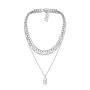 Chargances Chunky Chain Collar Choker for Women and Girls Necklace for Women and Girls Diamond Lock Pendant Multi Layer Chain Necklace Ladies Party Jewelry(Silver)