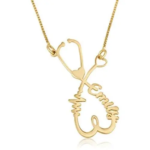 Beleco Jewelry Personalized Stethoscope Necklace With Name, Customized Name Medical Jewelry, Pendant For Nurse, Gift For Doctors, Perfect Present For Women And Girlfriend, Womans Jewelry, Medical Student Gift, Any Name Stethoscope Pendant Beleco Jewelry Personalized Stethoscope Necklace With Name, Customized Name Medical Jewelry, Pendant For Nurse, Gift For Doctors, Perfect Present For Women And Girlfriend, Womans Jewelry, Medical Student Gift, Any Name Stethoscope Pendant