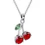 VONSSY Personalized Red Cherry Pendant Gold Necklace Flower Ruby Sweater Chain with 5A CZ Jewelry for Girl Women Wife Girlfriend Friends Gift