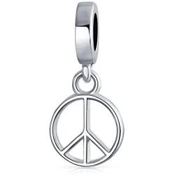 Symbol Of World Peace Sign Dangle Charm Bead For Women Teen .925 Sterling Silver Fits European Bracelet