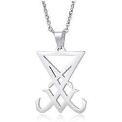 Mens Necklace Stainless Steel Sigil of Lucifer Seal of Satan Baphomet Pendant with Chain 22 Inch