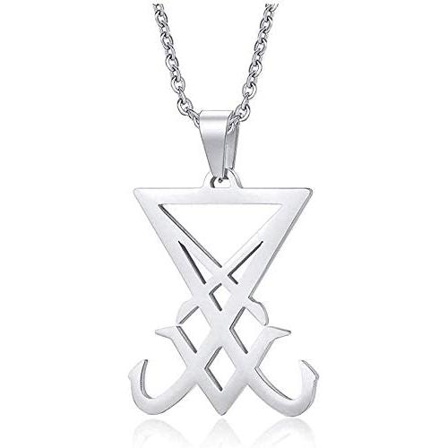 Mens Necklace Stainless Steel Sigil of Lucifer Seal of Satan Baphomet Pendant with Chain 22 Inch