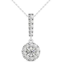 Vaarya 14K White Gold Diamond Halo Stick Pendant Necklace (1/2 Ct tw, AGS Certified GH+/SI2-I1+)