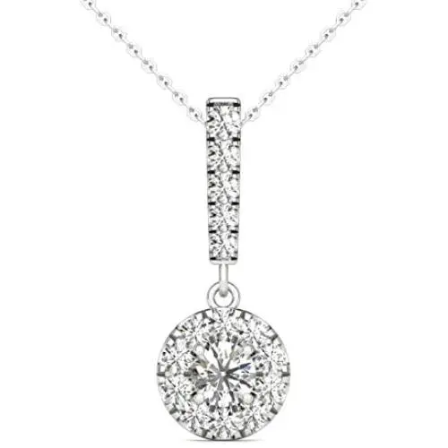 Vaarya 14K White Gold Diamond Halo Stick Pendant Necklace (1/2 Ct tw, AGS Certified GH+/SI2-I1+) Vaarya 14K White Gold Diamond Halo Stick Pendant Necklace (1/2 Ct tw, AGS Certified GH+/SI2-I1+)