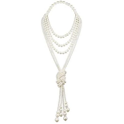 Art Deco Fashion Faux Pearls Necklace 1920s Pearls Necklace Gatsby Accessories Vintage Costume Jewelry Cream Long Necklace for Women