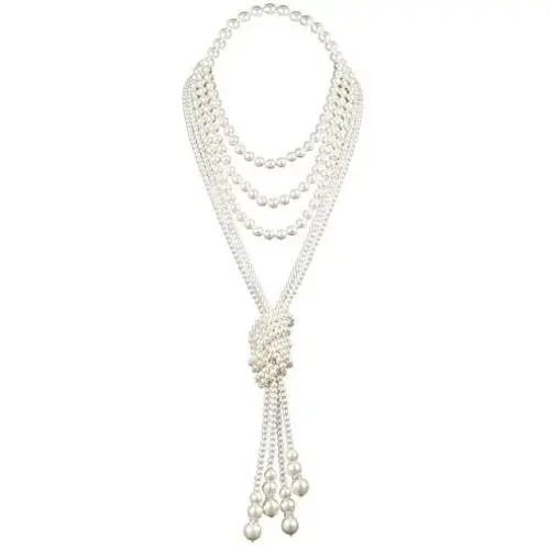Art Deco Fashion Faux Pearls Necklace 1920s Pearls Necklace Gatsby Accessories Vintage Costume Jewelry Cream Long Necklace for Women