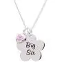 Girls''Big Sis'' or''Lil Sis'' Flower Necklace with Pink CZ Heart Charm, 14''