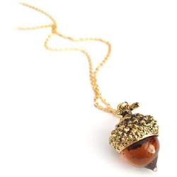 Joji Boutique: Golden Amber Glass Acorn Pendant Necklace