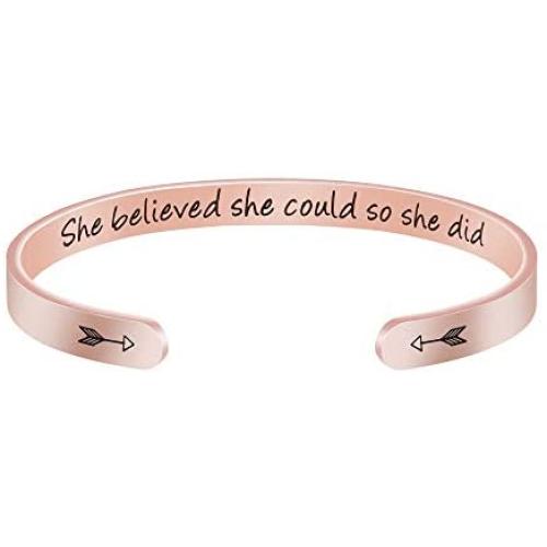 Joycuff Rose Gold Inspirational Cuff Bracelets for Women Motivational Encouragement Birthday Gifts for Mantra Jewelry Funny Stainless Steel Bangle for Her