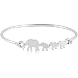 SENFAI Mama and Her 3 Children Family Bangle bracelet for Mom and Daughter Triplets (Elephant, stainless-steel)