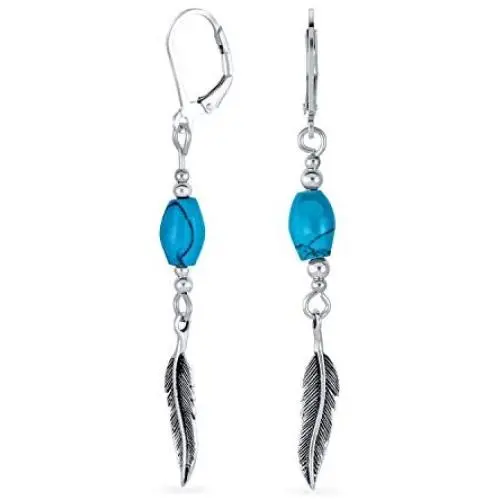 Native American Style Stabilized Turquoise Feather Leaf Leverback Dangle Earrings For Women Teen 925 Sterling Silver Native American Style Stabilized Turquoise Feather Leaf Leverback Dangle Earrings For Women Teen 925 Sterling Silver