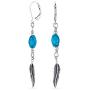 Native American Style Stabilized Turquoise Feather Leaf Leverback Dangle Earrings For Women Teen 925 Sterling Silver