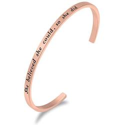 LADEMAYH 18k Rose Gold Inspirational Engraved Bracelets for Women - Anti-Allergy and Durable 316L Stainless Steel Bangle - Adjustable Cuff Bracelet Gift for Girls