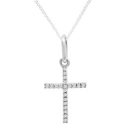 Dazzlingrock Collection Round White Diamond Ladies Cross Religious Pendant (Silver Chain Included), 10K Gold