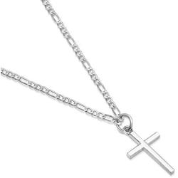 XP Jewelry Sterling Silver Small Plain Cross Pendant Figaro Chain Necklace Italian Made - Choice of Lengths