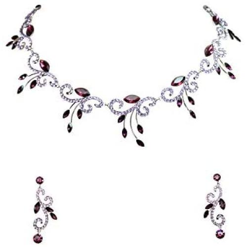 Faship Gorgeous Rhinestone Crystal Floral Necklace Earrings Set