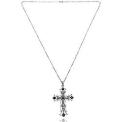 Alilang Black & Slive Gold Plated Rhinestone Flower Cross Cubic Zirconia Pendant Necklace