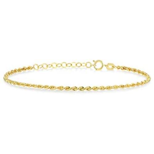GELIN 14k Solid Gold Rope Chain Adjustable Bracelet for Women