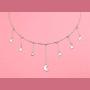 S925 Sterling Silver Jewelry Crescent Moon and Star Celestial Choker Necklace Rolo Chain 13 inches to 16 inches Elegant Gift for Her