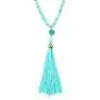 Bohemian Tassel Pendant Beaded Long Statement Necklace - Sparkly Crystal Bead Boho Teardrop, Natural Stone, Silky Thread Fringe Bohemian Tassel Pendant Beaded Long Statement Necklace - Sparkly Crystal Bead Boho Teardrop, Natural Stone, Silky Thread Fringe