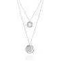 Multi-Layer 925 Silver Necklace with Hammered Textured Wheel & Circle Pendants, 22.5''