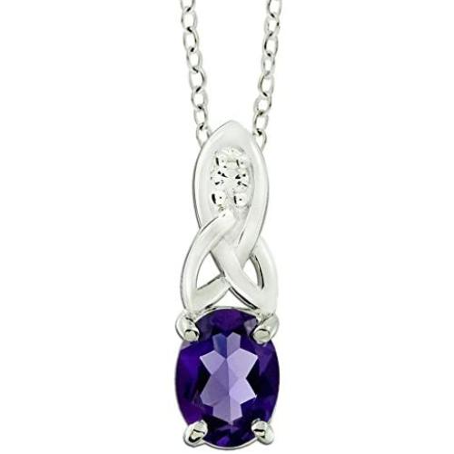 RB Gems Sterling Silver 925 Pendant Necklace Genuine Gemstone Oval 8x6 mm, Rhodium-Plated Finish, Sliding