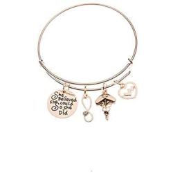 Luvalti Charm Bracelet Adjustable Bangle Gift for Women Girl Sister Mother Friends Bangle Bracelet Engraved She Believed she Could so she did Inspirational Jewelry, for Christmas Day, Thanksgiving Day