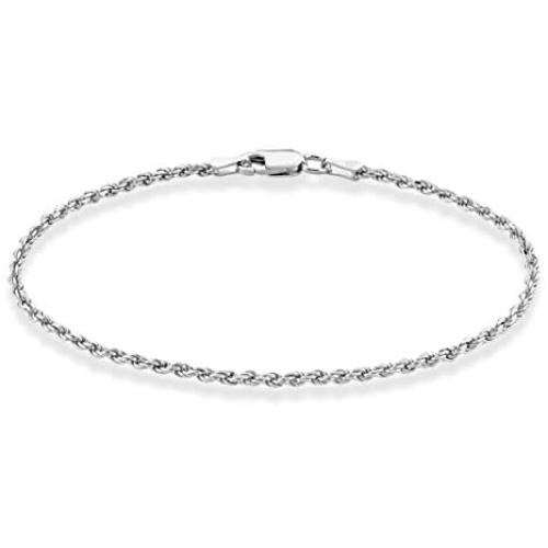 Miabella 925 Sterling Silver Italian 2mm, 3mm Diamond-Cut Braided Rope Chain Anklet Ankle Bracelet for Women Teen Girls 9, 10 Inch Made in Italy