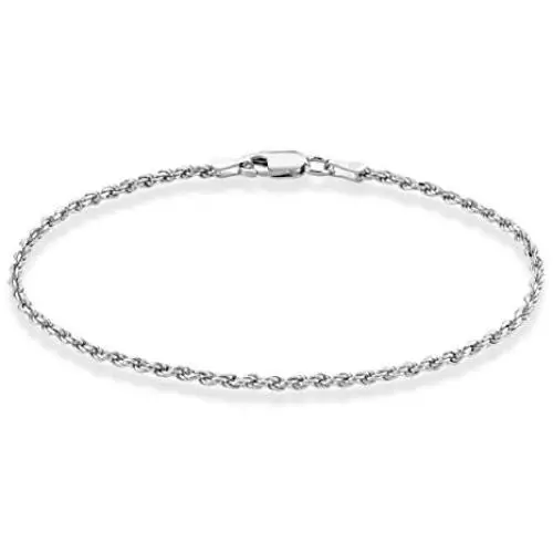 Miabella 925 Sterling Silver Italian 2mm, 3mm Diamond-Cut Braided Rope Chain Anklet Ankle Bracelet for Women Teen Girls 9, 10 Inch Made in Italy