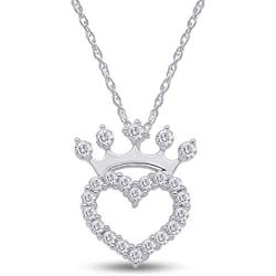 Jewel Zone US Heart Crown Pendant Necklace 14K White Gold Over Sterling Silver