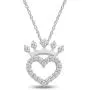 Jewel Zone US Heart Crown Pendant Necklace 14K White Gold Over Sterling Silver