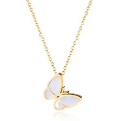 PSEEHEE Fashion Cute Golden Stainless Steel Pearl Oyster Butterfly Pendant Necklace Jewelry for Women Girls