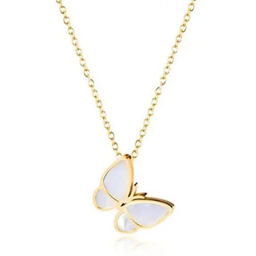 PSEEHEE Fashion Cute Golden Stainless Steel Pearl Oyster Butterfly Pendant Necklace Jewelry for Women Girls