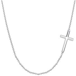 Carleen Yellow Gold Plated Sterling Silver Cubic Zirconia CZ Simulated Diamond Cross Crucifix Pendant Necklace Jewelry for Women Girls, 18'' Silver Chain Nice Gifts Jewelry Box