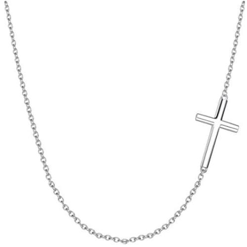 Carleen Yellow Gold Plated Sterling Silver Cubic Zirconia CZ Simulated Diamond Cross Crucifix Pendant Necklace Jewelry for Women Girls, 18'' Silver Chain Nice Gifts Jewelry Box