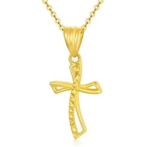 18K Real Yellow Gold Cross Necklace, Gold Diamond Cut Cross Pendant Jewelry Blessed Love Gifts for Her, 18 inch 18K Real Yellow Gold Cross Necklace, Gold Diamond Cut Cross Pendant Jewelry Blessed Love Gifts for Her, 18 inch