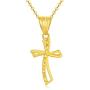 18K Real Yellow Gold Cross Necklace, Gold Diamond Cut Cross Pendant Jewelry Blessed Love Gifts for Her, 18 inch