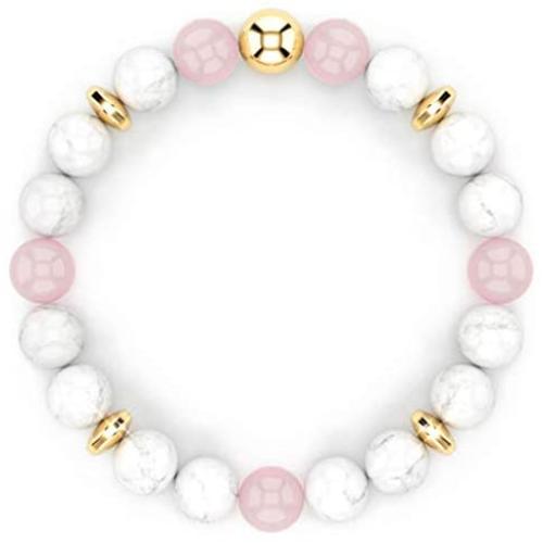 Rose Quartz Bracelet for Women, Authentic Rose Quartz Crystal + White Jade + White Howlite + Hematite Anti Anxiety Bracelet for Women, Natural Energy Healing Crystal Love Attraction Bracelet
