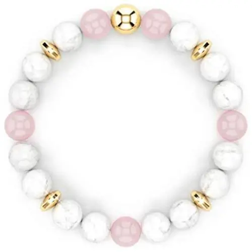 Rose Quartz Bracelet for Women, Authentic Rose Quartz Crystal + White Jade + White Howlite + Hematite Anti Anxiety Bracelet for Women, Natural Energy Healing Crystal Love Attraction Bracelet Rose Quartz Bracelet for Women, Authentic Rose Quartz Crystal + White Jade + White Howlite + Hematite Anti Anxiety Bracelet for Women, Natural Energy Healing Crystal Love Attraction Bracelet