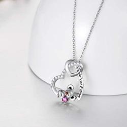 AOBOCO I Love You Forever Cute Animal Heart Pendant Necklace with Austrian Crystal, Valentines Anniversary Birthday Jewelry Gift for Women