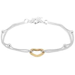 Vanbelle Yellow Gold & Silver Plated Two Tone 925 Sterling Silver Open Heart Charm with Double Layered Beaded Chain Bracelet for Women and Girls