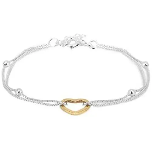 Vanbelle Yellow Gold & Silver Plated Two Tone 925 Sterling Silver Open Heart Charm with Double Layered Beaded Chain Bracelet for Women and Girls Vanbelle Yellow Gold & Silver Plated Two Tone 925 Sterling Silver Open Heart Charm with Double Layered Beaded Chain Bracelet for Women and Girls
